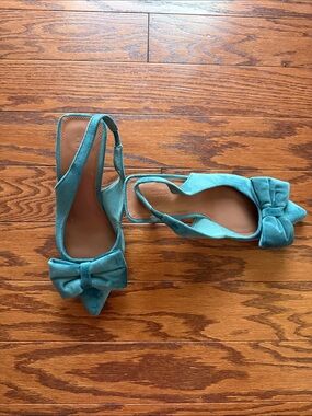 ASOS Teal Pointed Bow Slingback Heels